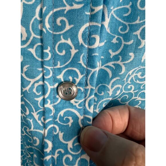 Vintage Models Coat House Coat Blue Floral Applique Snap Closure L/XL - Picture 4 of 9